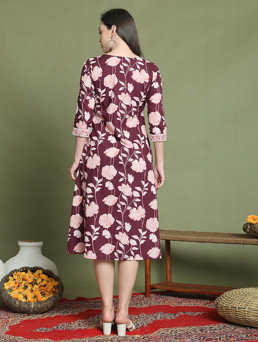 women three quarter sleeve a-line ethnic dress - 21737542 - Standard Image - 3
