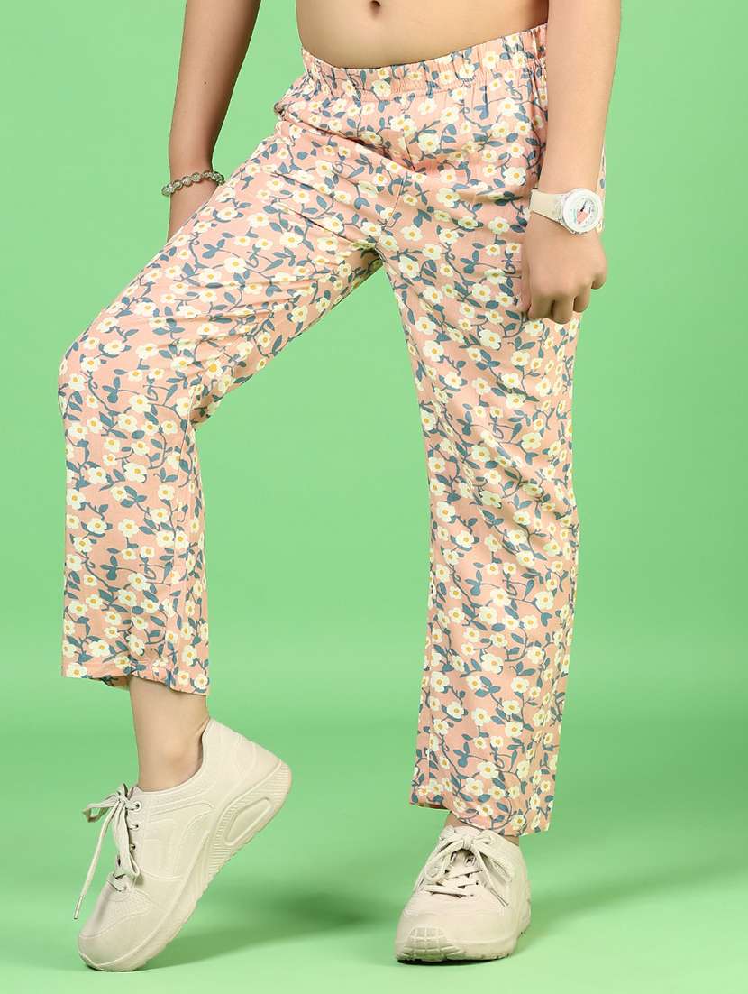 girls floral printed mid irse casual trouser