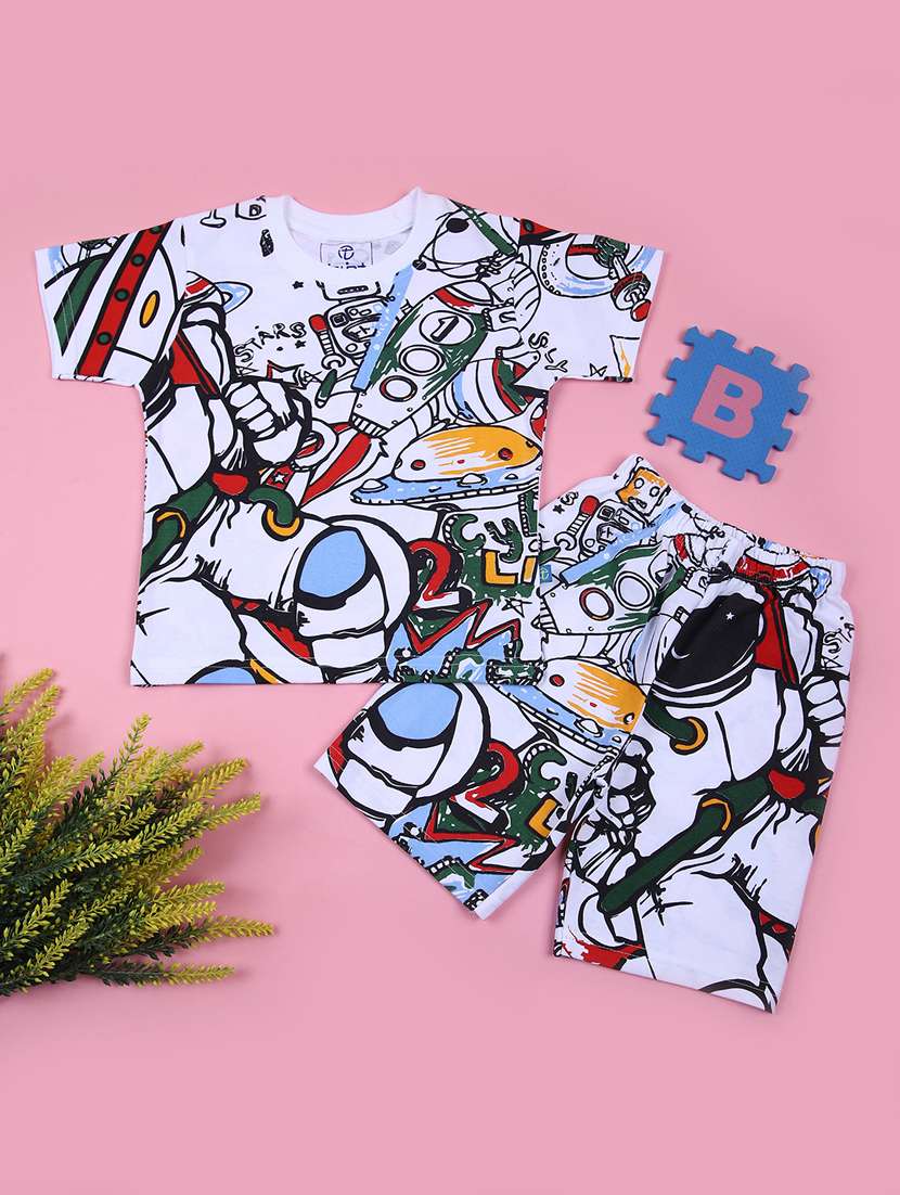boys printed t-shirt & shorts co-ords set