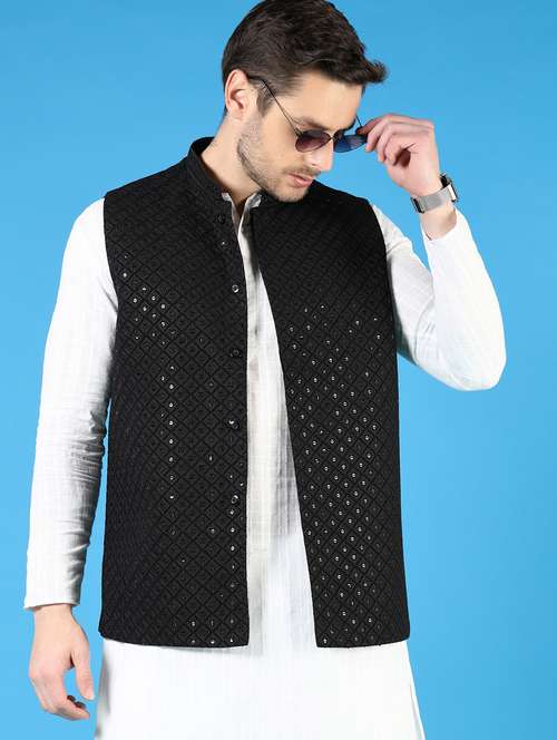 men embroidered sleeveless nehru jacket - 21737797 -  Standard Image - 0