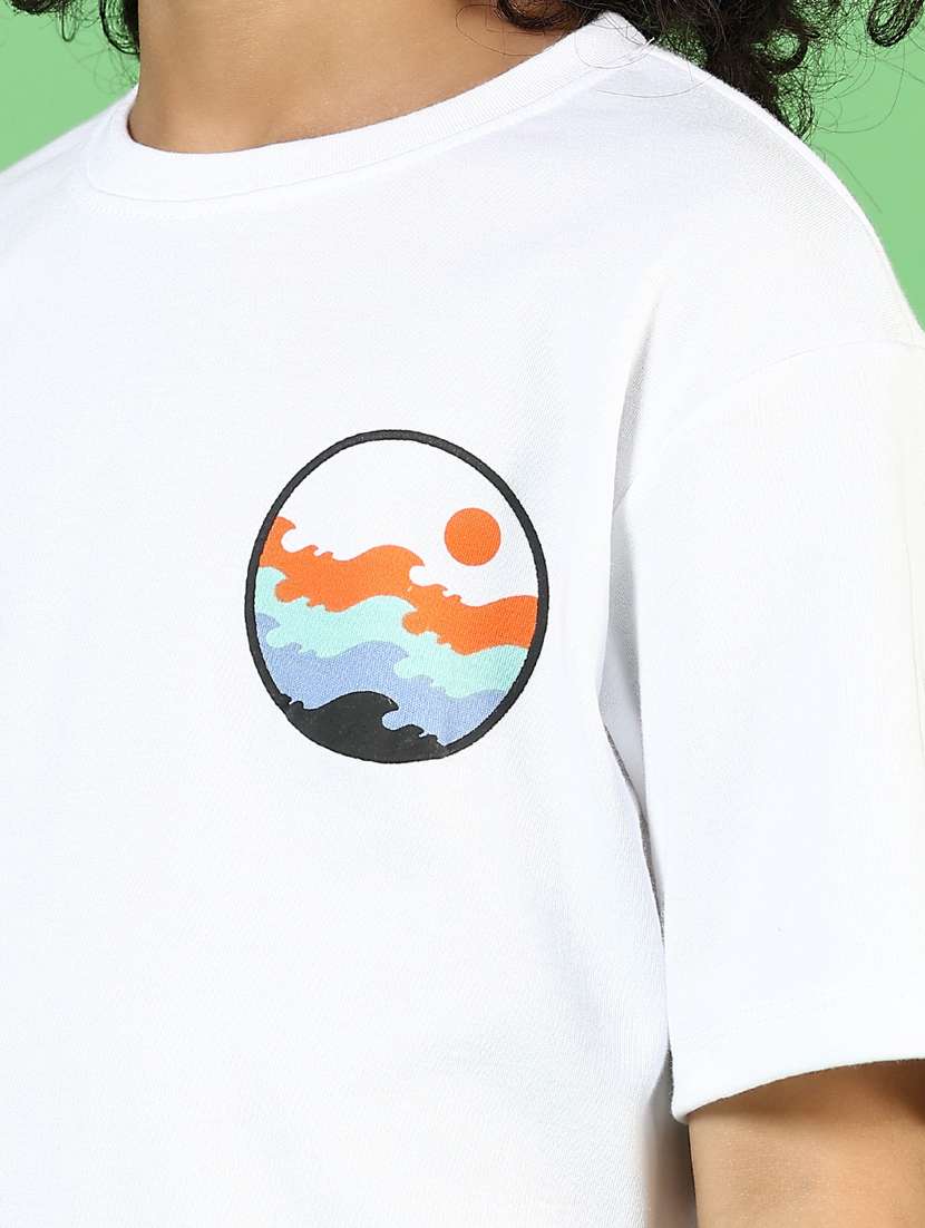 boys white front & back print round neck t-shirt - 21737799 -  Standard Image - 3