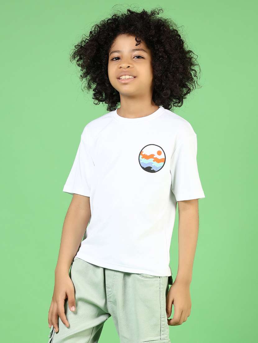 boys white front & back print round neck t-shirt - 21737799 -  Standard Image - 5