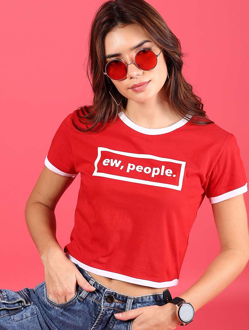 women printed short sleeves crop t-shirt