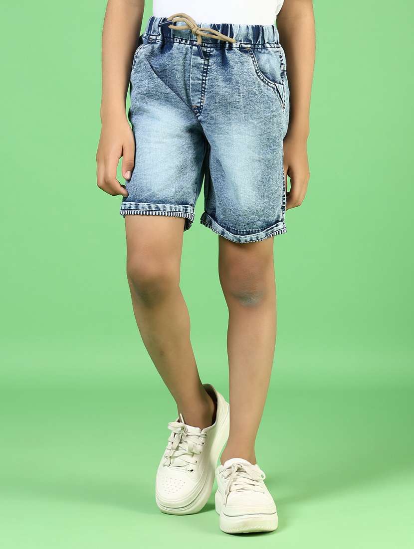 boys solid mid rise denim shorts