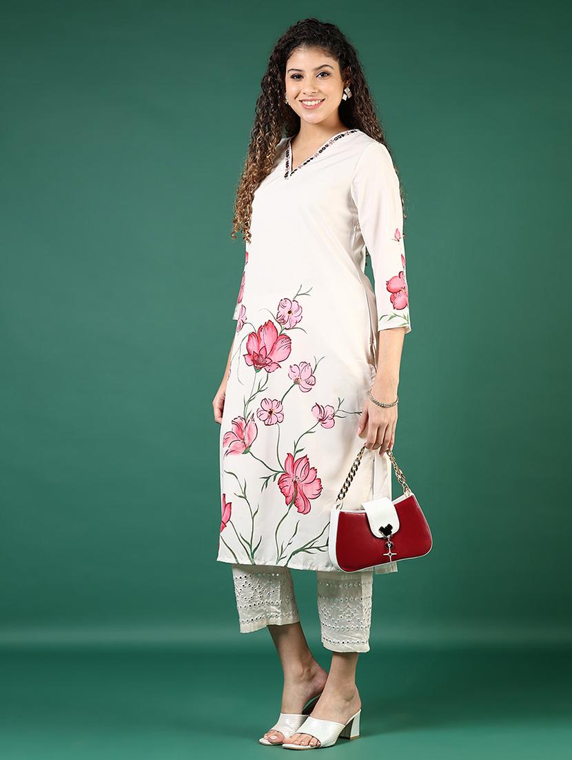 women floral printed v neck straight kurta - 21737832 - Standard Image - 5