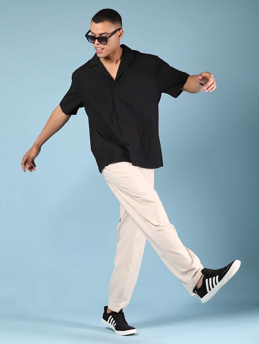 men black solid short sleeve loose fit casual shirt - 21737849 -  Standard Image - 5