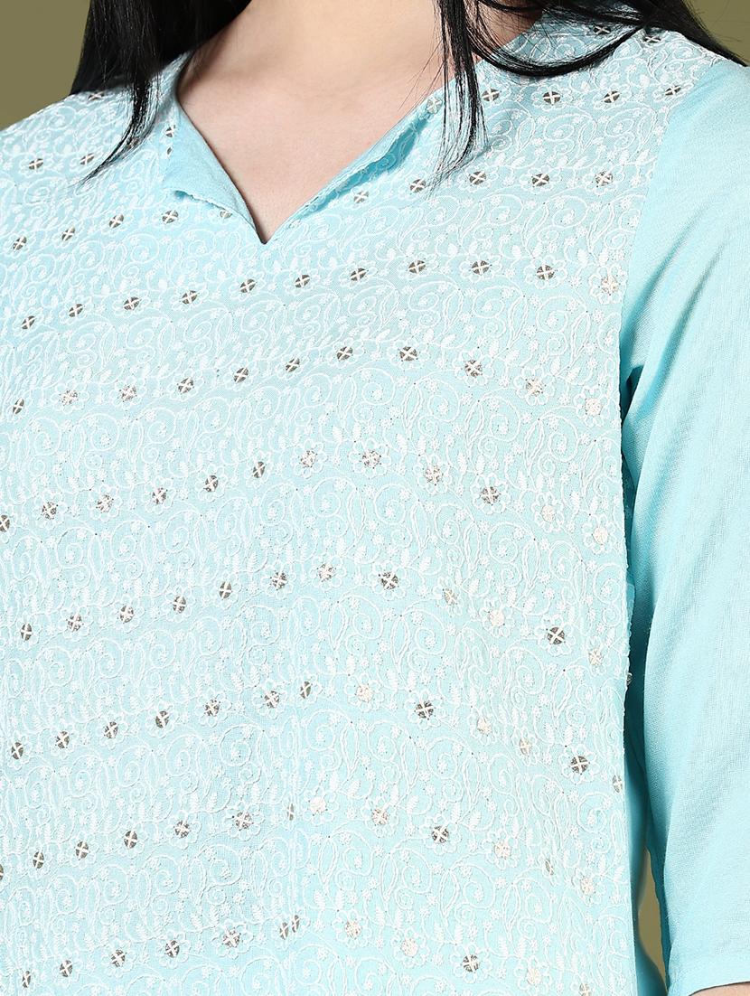women embroidered three quarter sleeve straight kurta - 21737850 - Standard Image - 5