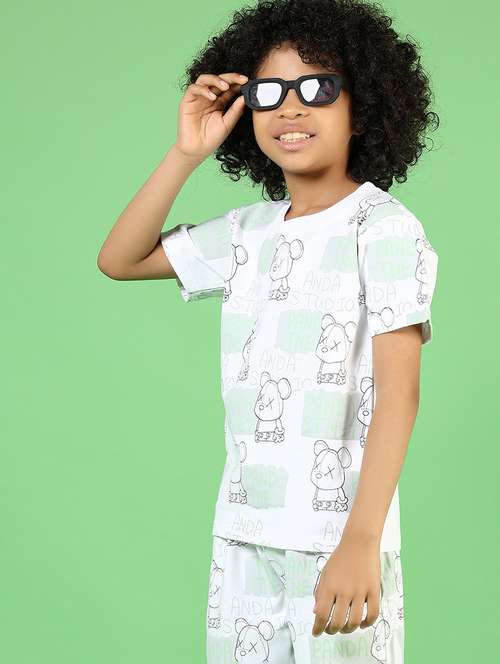 boys white printed shirt sleeve co-ord set - 21737870 -  Standard Image - 0