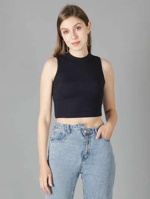 women plain sleeveless croped tank top - 21738026 - Standard Image - 0