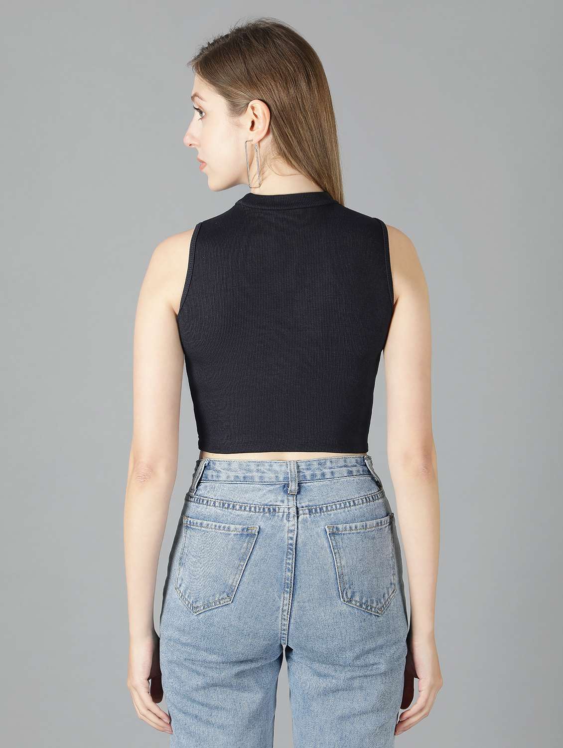 women plain sleeveless croped tank top - 21738026 - Standard Image - 3