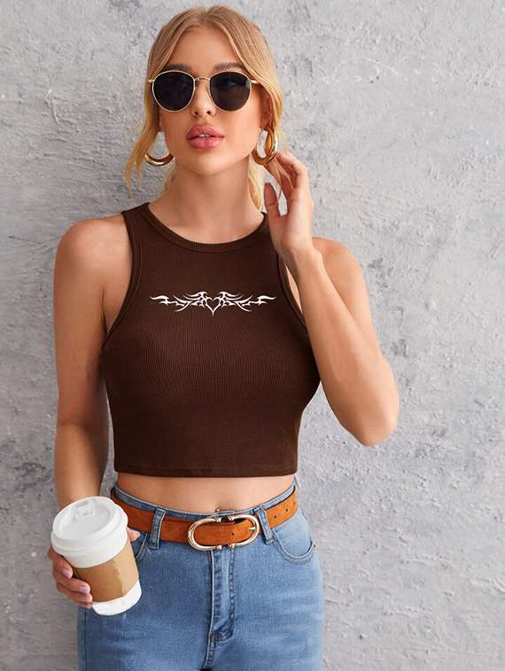 women printed sleeveless crop top - 21738055 - Zoom Image - 0