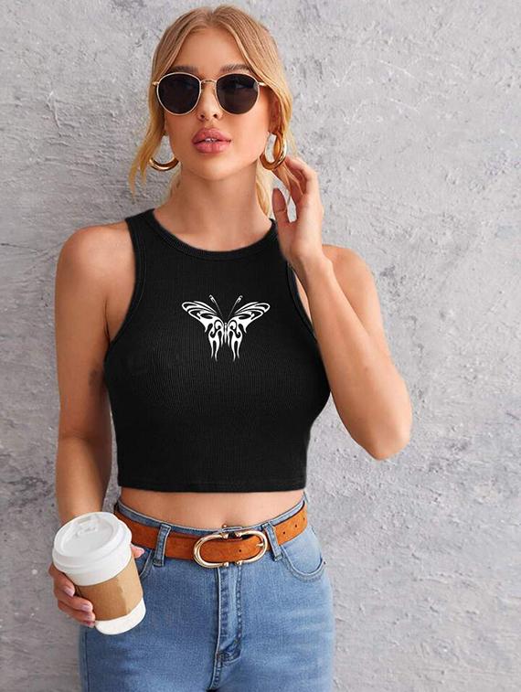 women printed sleeveless crop top - 21738059 - Zoom Image - 0