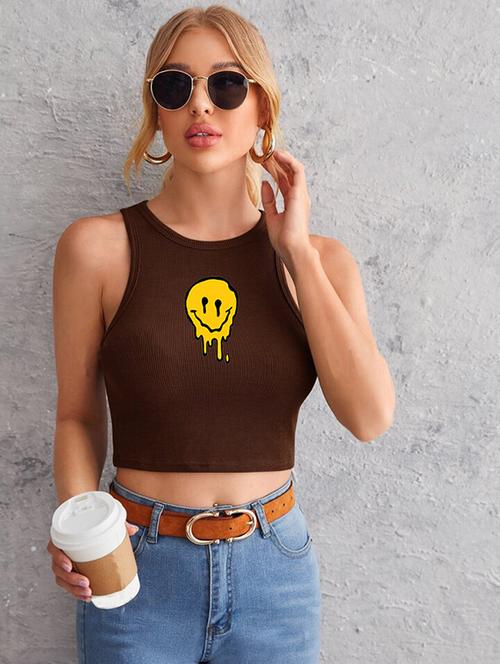 women printed sleeveless crop top - 21738066 - Standard Image - 0