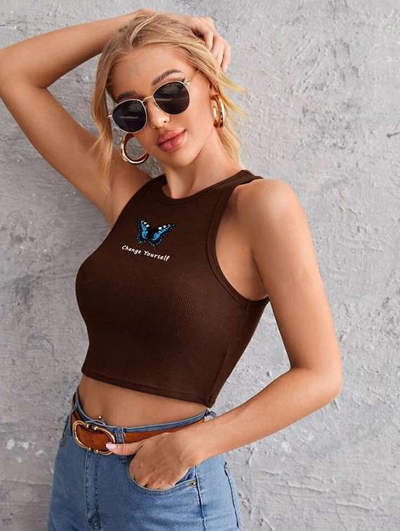 women printed sleeveless crop top 