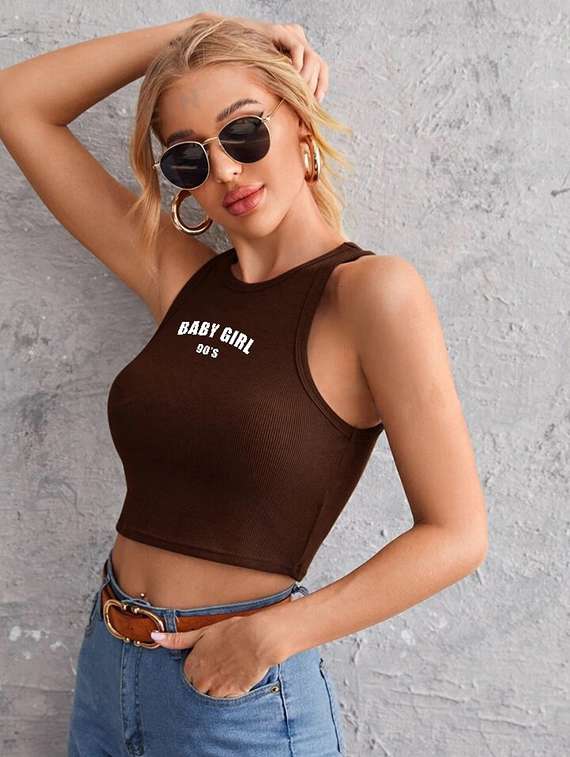 women printed sleeveless crop top 