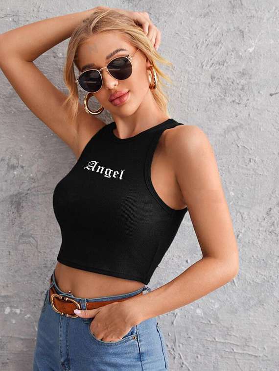 women printed sleeveless crop top 