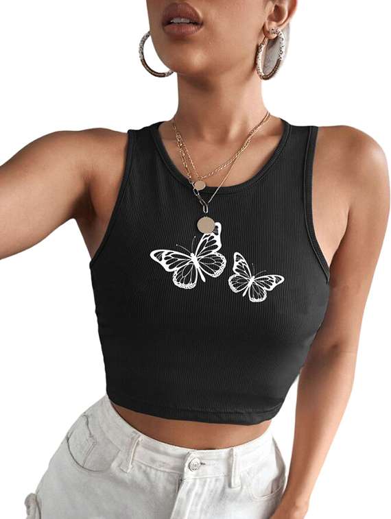 women printed sleeveless crop top  - 21738100 -  Standard Image - 3