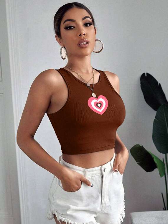 women printed sleeveless crop top 
