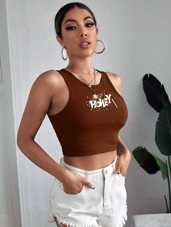 women printed sleeveless crop top 