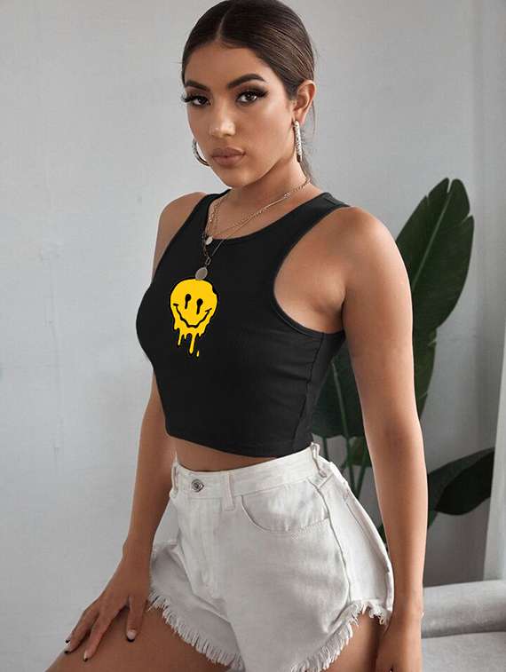 women printed sleeveless crop top 