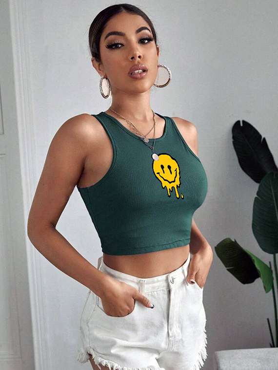 women printed sleeveless crop top 