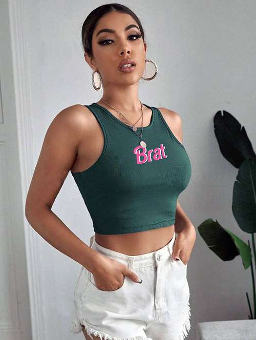 women printed sleeveless crop top  - 21738170 -  Standard Image - 0