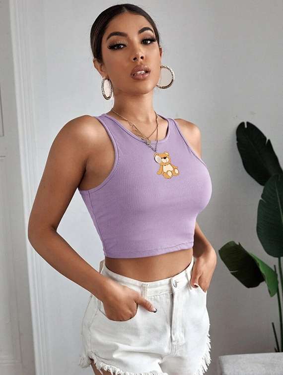 women printed sleeveless crop top 