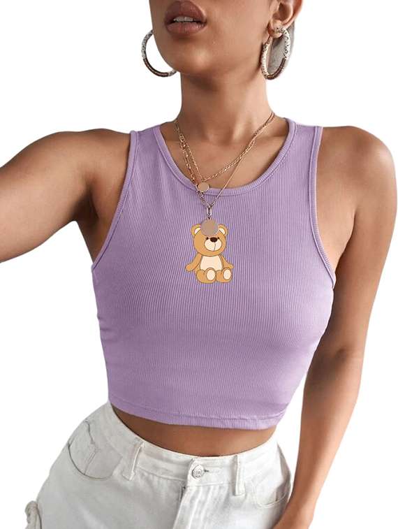 women printed sleeveless crop top  - 21738176 -  Standard Image - 3