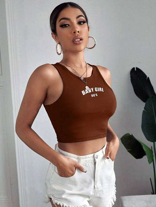 women printed sleeveless crop top  - 21738183 -  Standard Image - 0