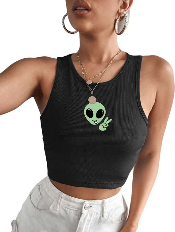 women printed sleeveless crop top  - 21738197 -  Standard Image - 3