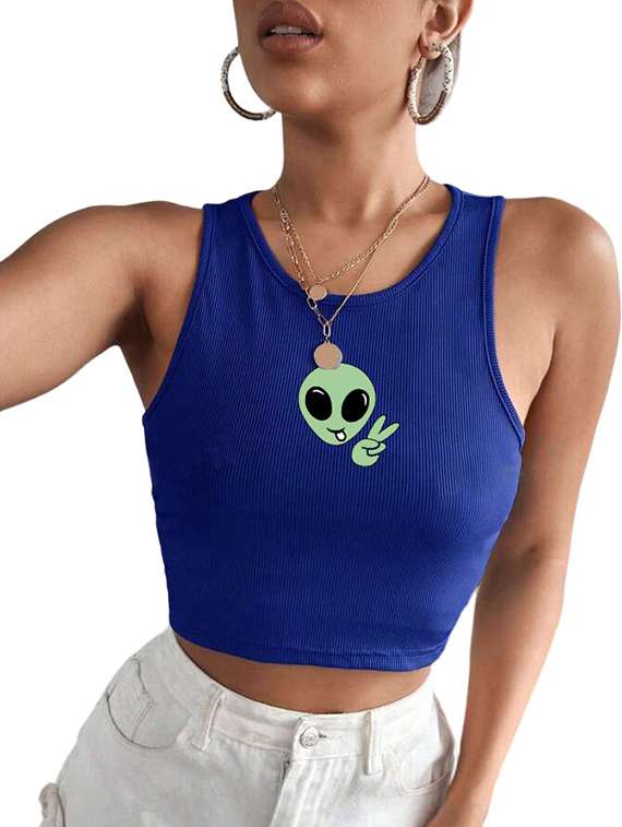 women printed sleeveless crop top  - 21738199 -  Standard Image - 3