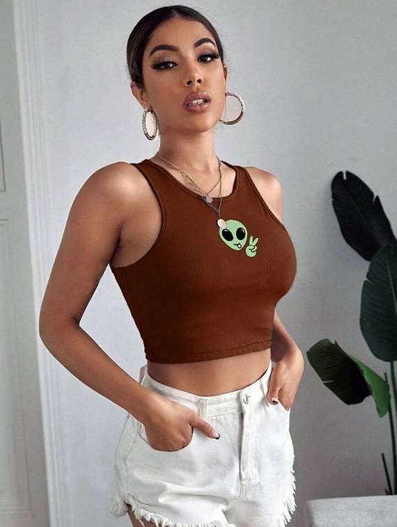 women printed sleeveless crop top - 21738200 - Zoom Image - 0
