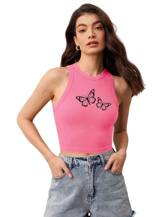 women printed sleeveless crop top 