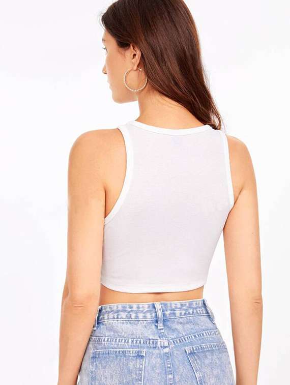 women printed sleeveless crop top - 21738208 - Standard Image - 3