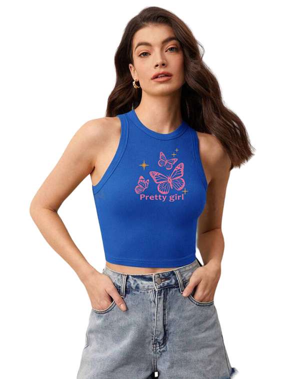 women printed sleeveless crop top 
