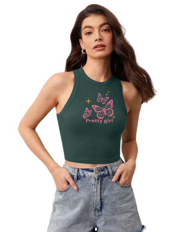 women printed sleeveless crop top 