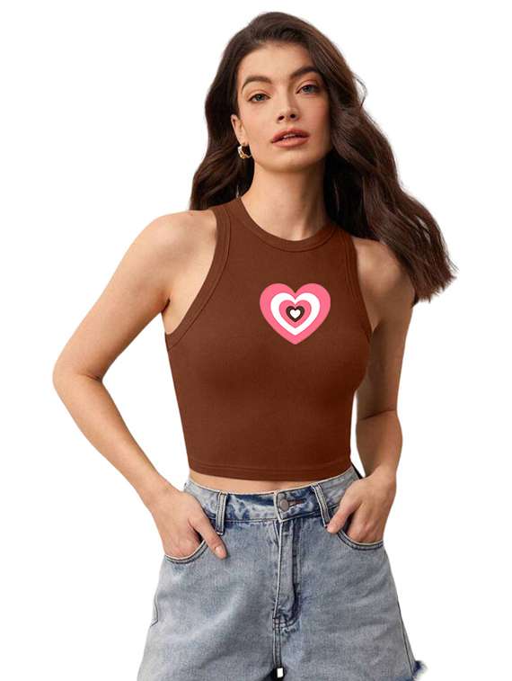 women printed sleeveless crop top 