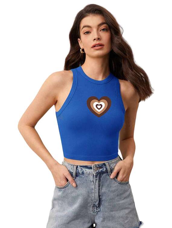 women printed sleeveless crop top 