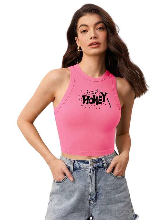 women printed sleeveless crop top 