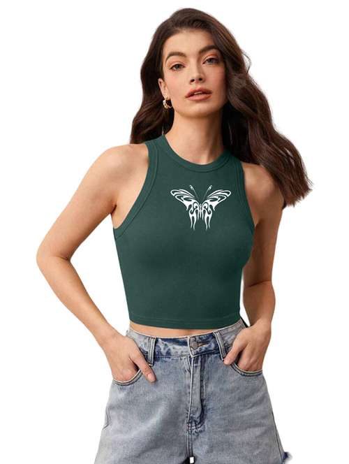 women printed sleeveless crop top  - 21738247 -  Standard Image - 0