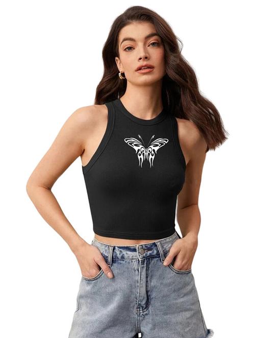 women printed sleeveless crop top - 21738250 - Standard Image - 0