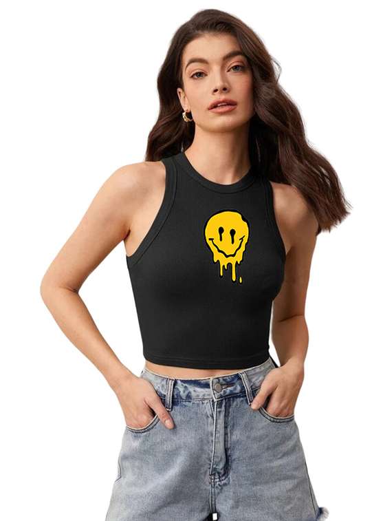 women printed sleeveless crop top 