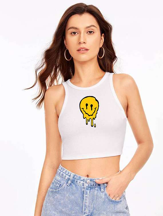 women printed sleeveless crop top 