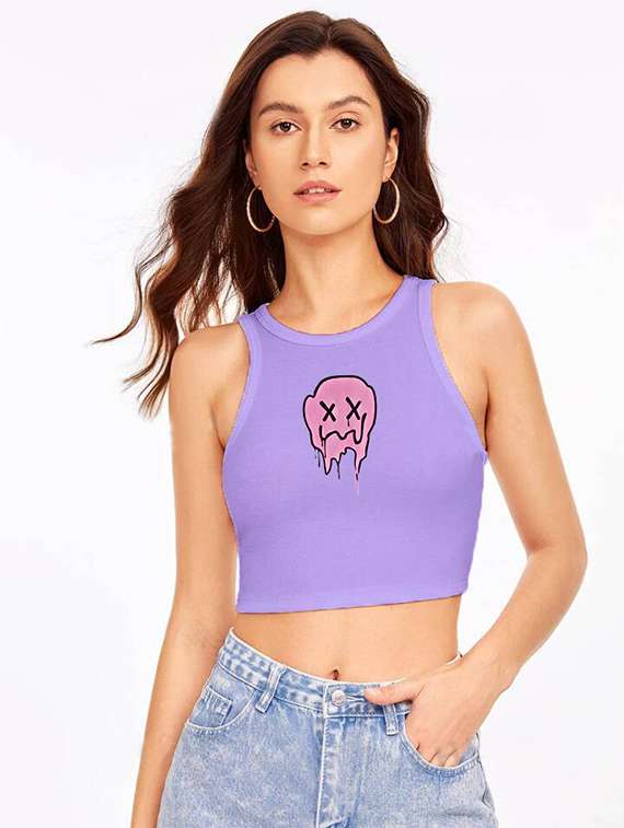 women printed sleeveless crop top 