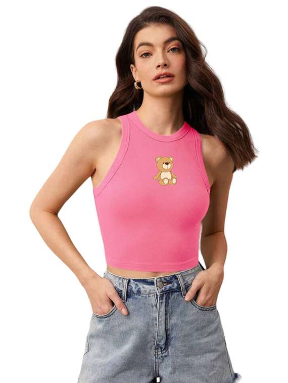 women printed sleeveless crop top 
