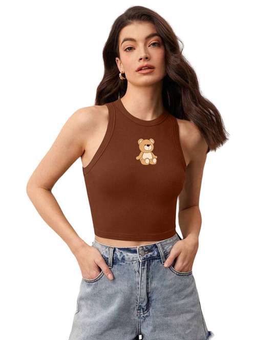 women printed sleeveless crop top  - 21738298 -  Standard Image - 0
