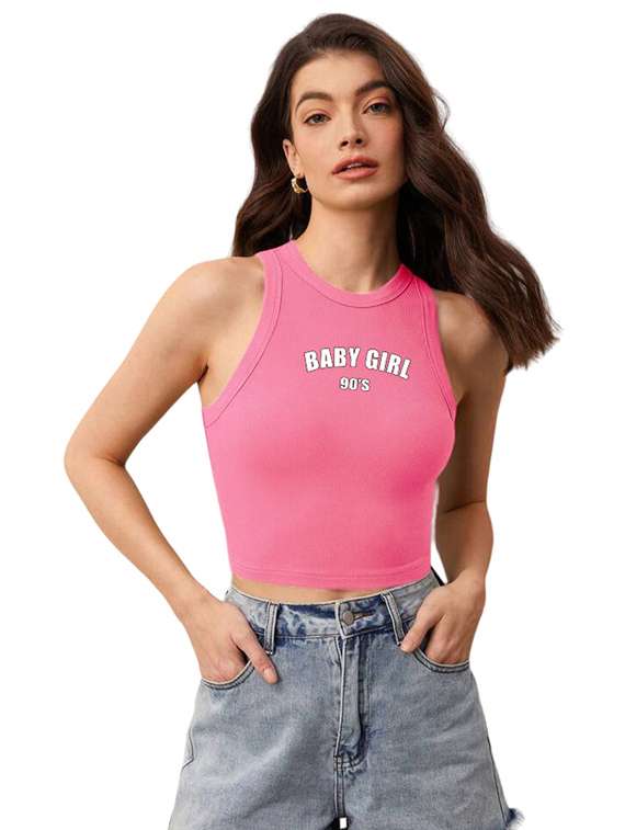 women printed sleeveless crop top 