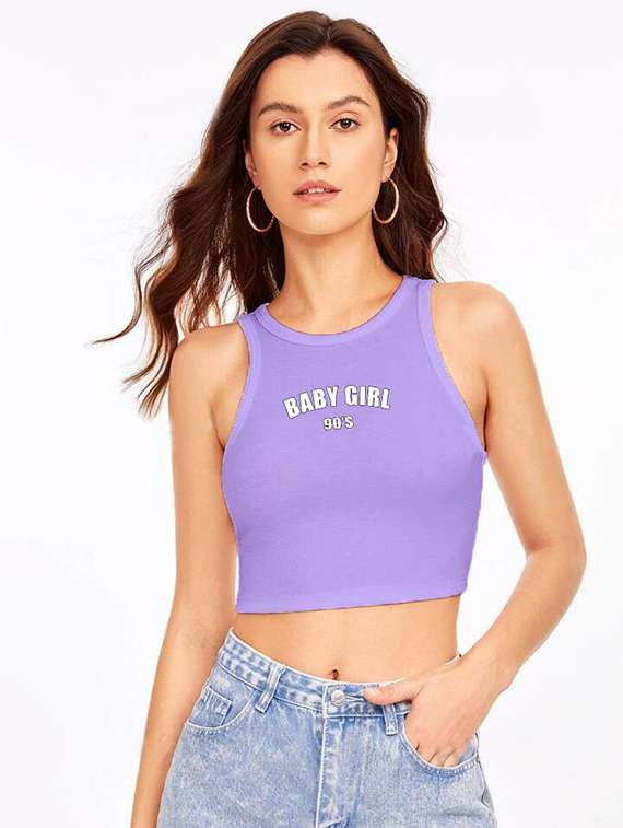 women printed sleeveless crop top 