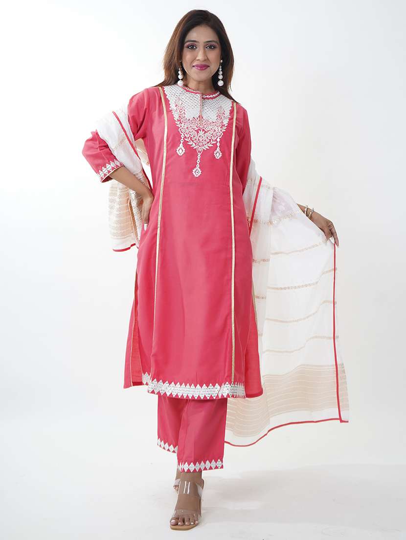 women embroidered kurta pant set with dupatta