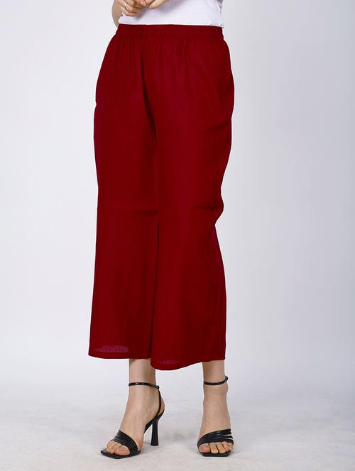 women maroon solid straight palazzo - 21738432 - Standard Image - 0